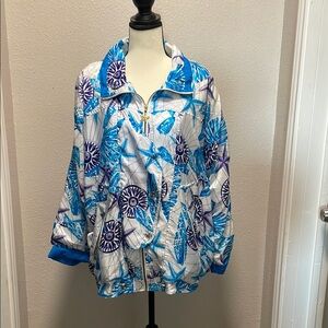 Vtg Lavon Blue Purple White Track Jacket Seashells Floral Geometric Starfish L